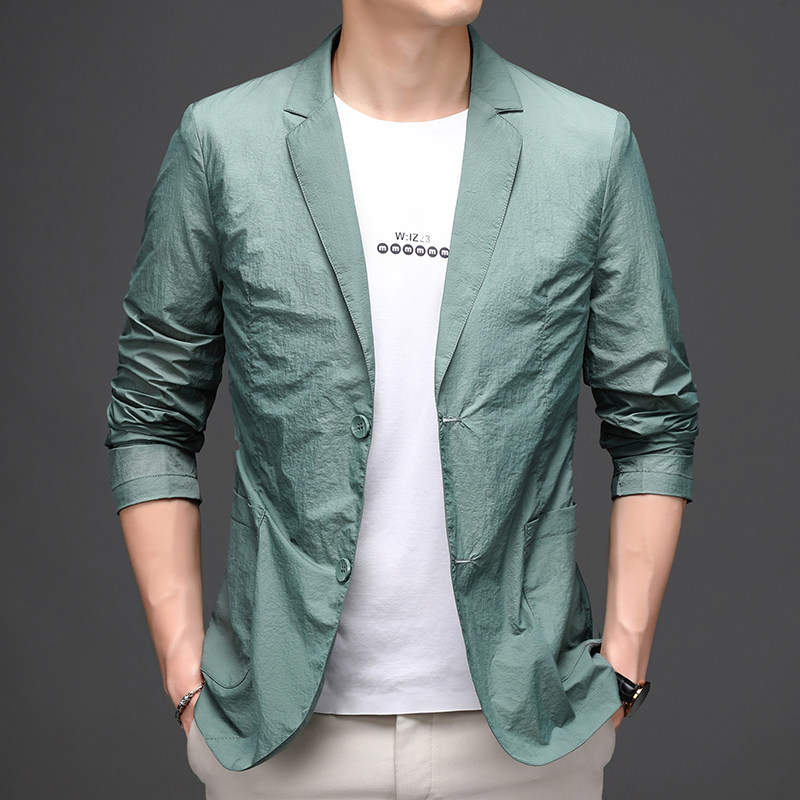 防晒西服男薄款夏季中青年男士休闲小西装修身便西外套M1058-P145,男装西服,电商B212（原钱塘6029）
