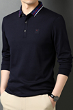 男士2021秋季新款长袖t恤中青年休闲polo衫翻领体恤QLM55138-P75，男装Polo衫，电商B212（原钱塘6029）