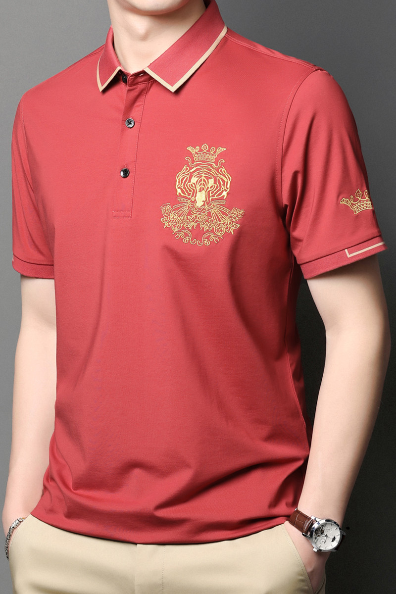 中年男士时尚刺绣短袖T恤男薄款翻领爸爸夏装上衣AJY28010-P70,男装T恤,电商B212（原钱塘6029）