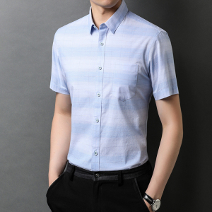 98%棉格子衬衫男短袖夏季中年男士休闲宽松半袖爸爸衬衣D2921-P80图片