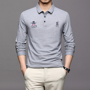 2021秋季新款POLO衫男纯棉宽松纯色百搭刺绣长袖t恤男LJ8237-P70图片