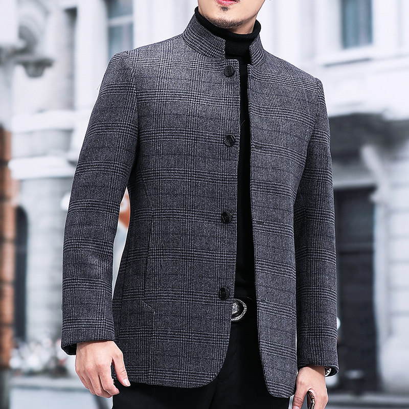 冬季中年男士双面呢羊毛外套男商务休闲格子毛呢西服L21599-P290，男装毛呢大衣，电商B212（原钱塘6029）