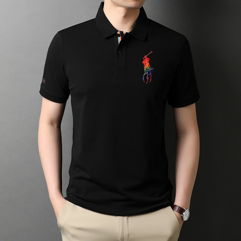 夏季纯棉短袖t恤男绣标纯色polo衫青年男士轻商务体恤D2125-P68,男装T恤,电商B212（原钱塘6029）