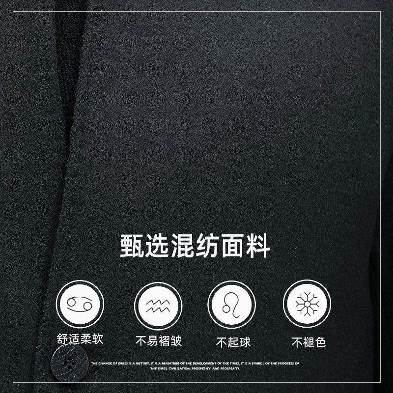 羊毛大衣男中长款双面呢男士休闲单排扣立领毛呢外套L2156-P430,男装毛呢大衣,电商B212（原钱塘6029）