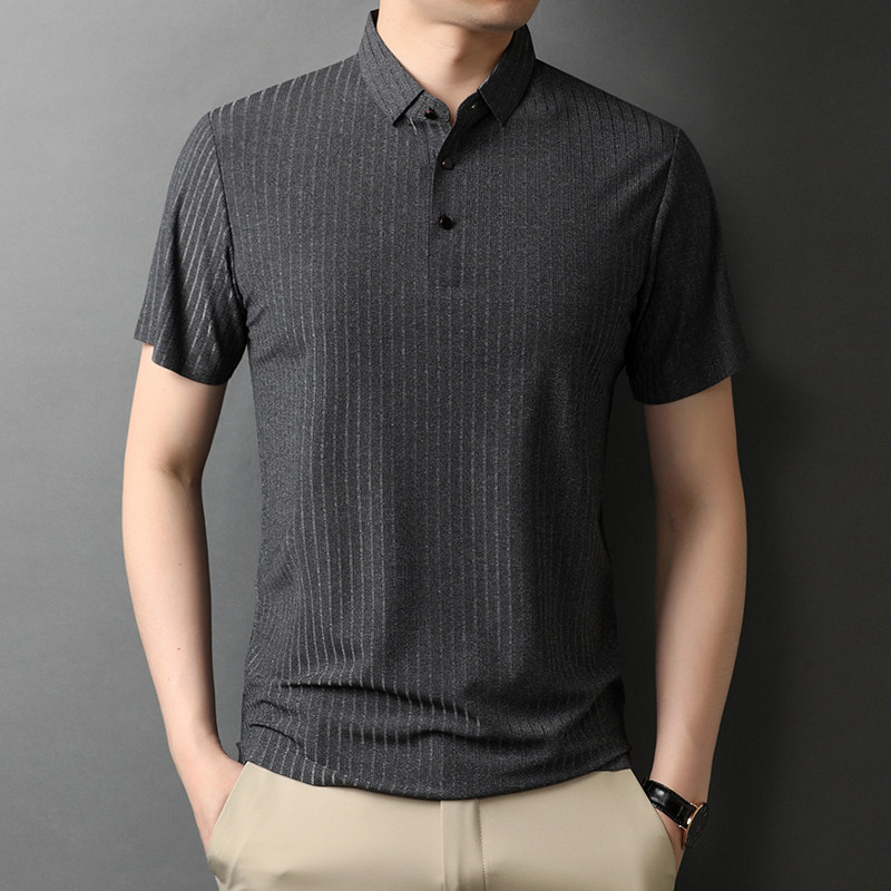 中年爸爸休闲短袖t恤男纯棉翻领POLO衫上衣夏季QLM88161-P75,男装T恤,电商B212（原钱塘6029）