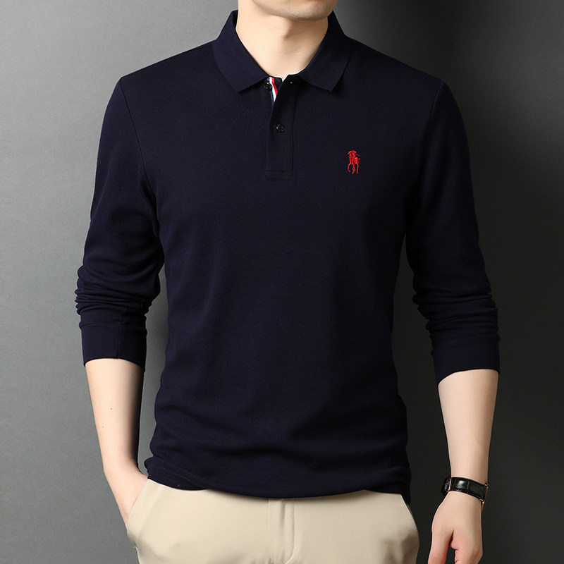 纯棉长袖T恤男翻领POLO衫春秋男士商务休闲宽松打底衫D8891-P70,男装Polo衫,电商B212（原钱塘6029）