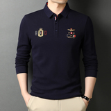 男士2021年秋季新款长袖t恤纯色刺绣商务翻领polo衫QLM55157-P75，男装T恤，电商B212（原钱塘6029）