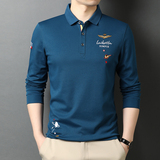 男士2021秋季新款长袖休闲t恤中青年polo衫翻领体恤QLM55154-P80，男装Polo衫，电商B212（原钱塘6029）