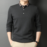 秋季翻领长袖t恤男纯棉纯色打底衫休闲男装polo衫QLM55158-P75，男装Polo衫，电商B212（原钱塘6029）