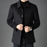 羊毛呢子大衣男翻领上衣中年男士休闲纯色单排扣外套H8819-P290，男装毛呢大衣，电商B212（原钱塘6029）