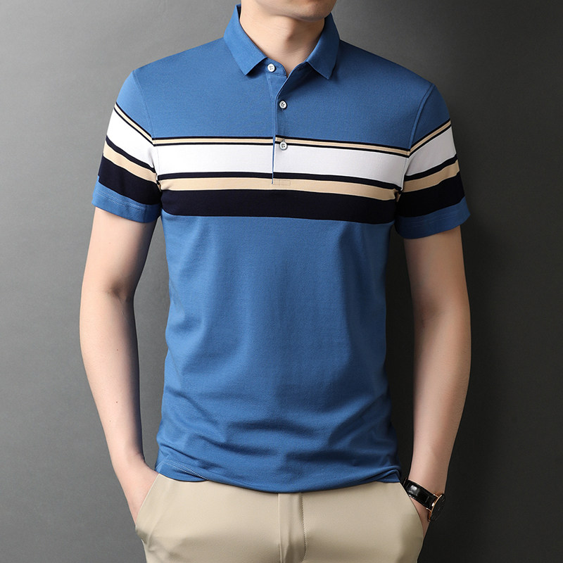 中青年爸爸夏装短袖纹t恤纯棉商务休闲男士衣服夏季QLM88105-P75,男装T恤,电商B212（原钱塘6029）