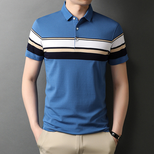 中青年爸爸夏装短袖纹t恤纯棉商务休闲男士衣服夏季QLM88105-P75图片