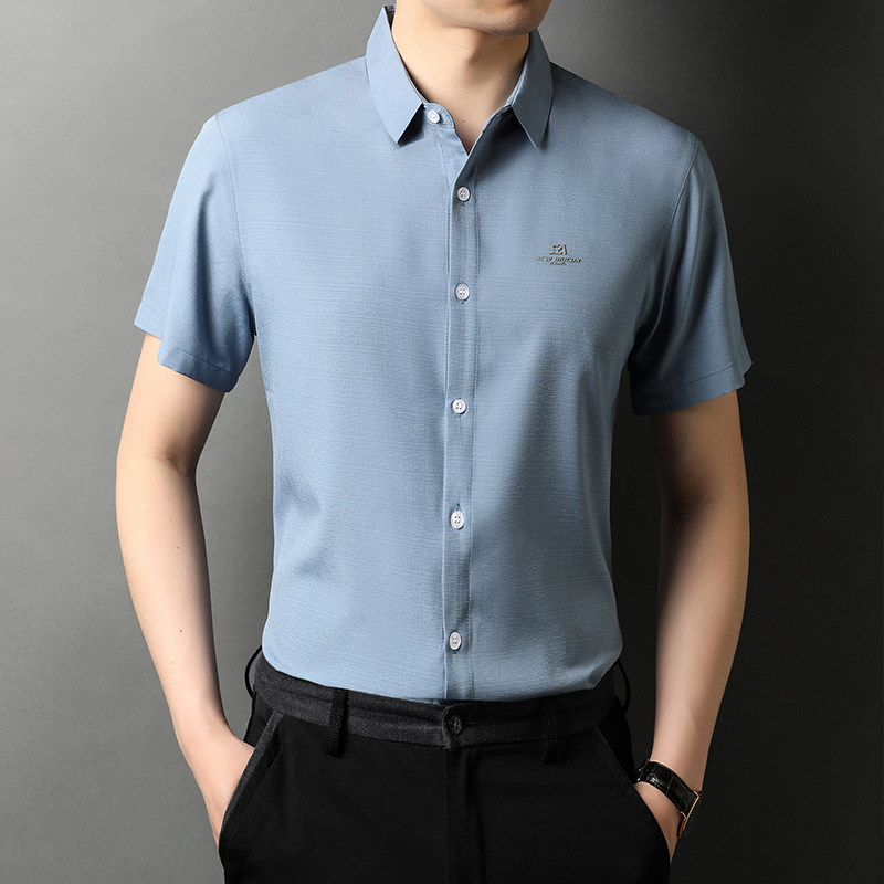 时尚潮流短袖衬衫男翻领春秋季男士休闲纯色衬衣QLM88257-P65,男装衬衫,电商B212（原钱塘6029）