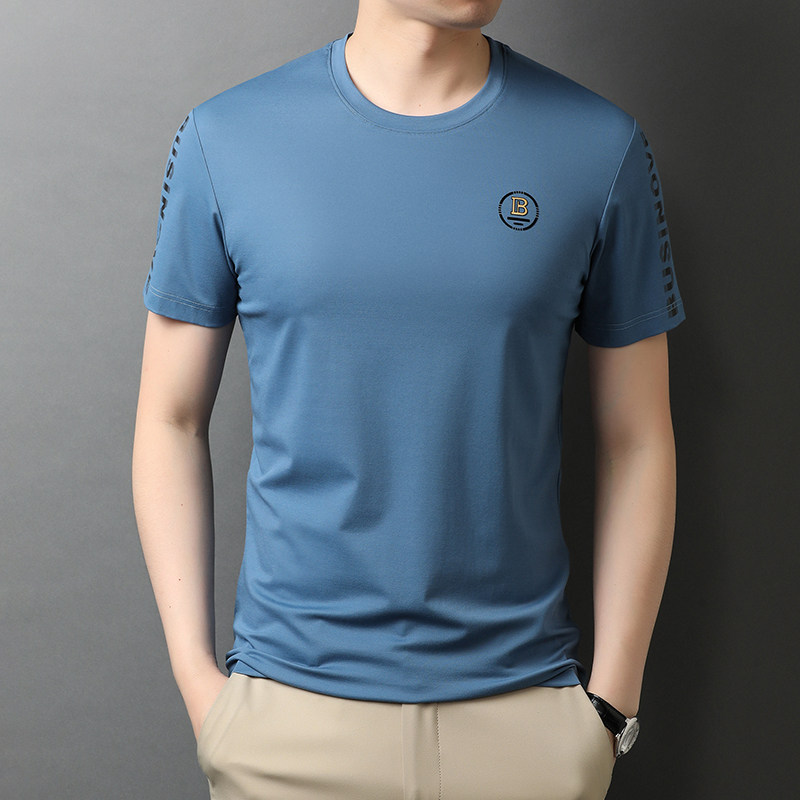 时尚印花短袖T恤男圆领夏装新款男士休闲纯色体恤衫QLM88233-P70,男装T恤,电商B212（原钱塘6029）