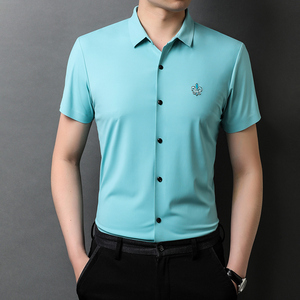 休闲免烫短袖衬衫男夏季新款男士时尚百搭纯色半袖衬衣D2219-P80图片