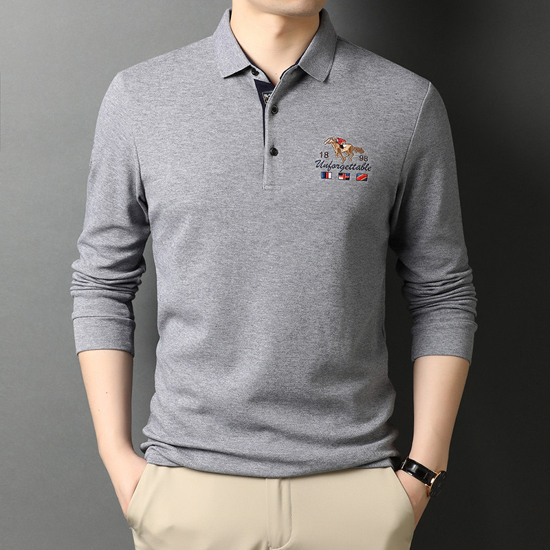 男士纯棉T恤男长袖翻领体恤商务休闲宽松打底POLO衫D8820-P70,男装Polo衫,电商B212（原钱塘6029）
