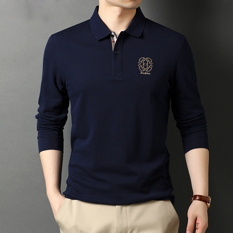 纯棉长袖T恤男打底衫春秋中年男士休闲POLO衫潮流体恤21D6619-P65,男装T恤,电商B212（原钱塘6029）