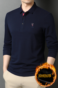 长袖T恤男纯色宽松上衣冬季男士休闲加绒加厚POLO衫D6618-1-P100图片