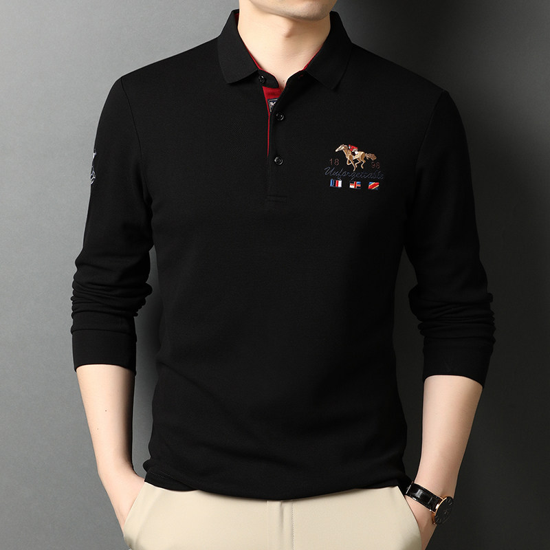男士纯棉T恤男长袖翻领体恤商务休闲宽松打底POLO衫21D8820-P78,男装T恤,电商B212（原钱塘6029）