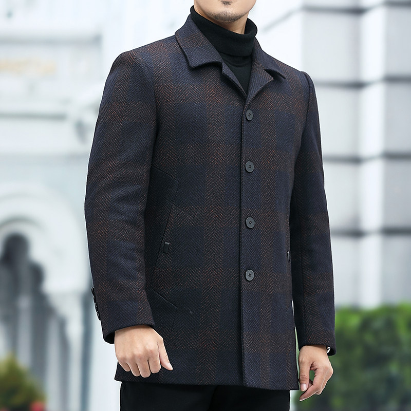 羊毛呢大衣男中长款秋冬季男士休闲宽松夹棉呢子外套L2162-P270图片