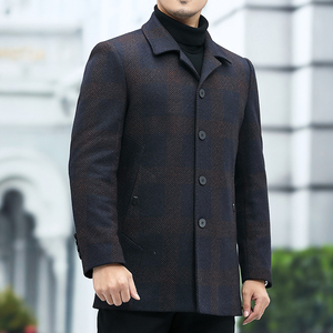 羊毛呢大衣男中长款秋冬季男士休闲宽松夹棉呢子外套L2162-P270图片