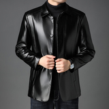 皮衣外套男中长款单排扣冬季男士休闲翻领加厚皮夹克P1805-P180，男装皮衣，电商B212（原钱塘6029）