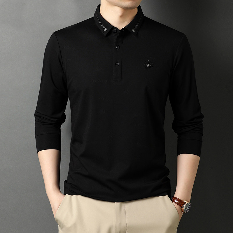 长袖T恤男绣标翻领POLO衫中年男士商务休闲纯色打底衫D8211-P80,男装T恤,电商B212（原钱塘6029）