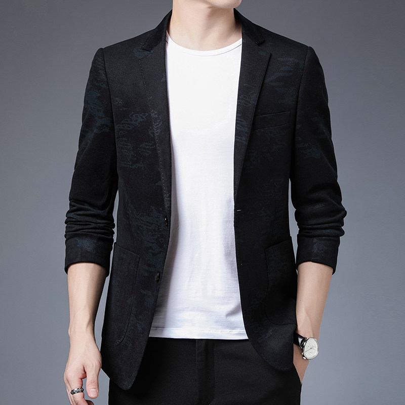 秋季潮流印花西装男时尚休闲西服韩版修身外套KCN20720-1-P175,男装西服,电商B212（原钱塘6029）