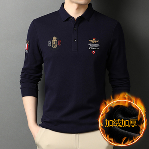 纯棉绣标长袖t恤男士加绒加厚POLO衫冬季中年翻领D8809-1-P105图片