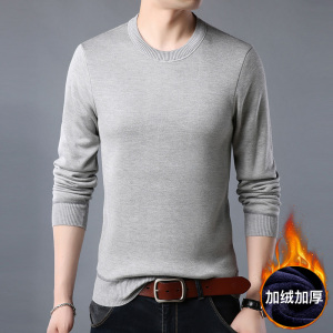 中年男士纯色圆领毛衣秋冬季新款套头加绒加厚针织衫GR66596图片