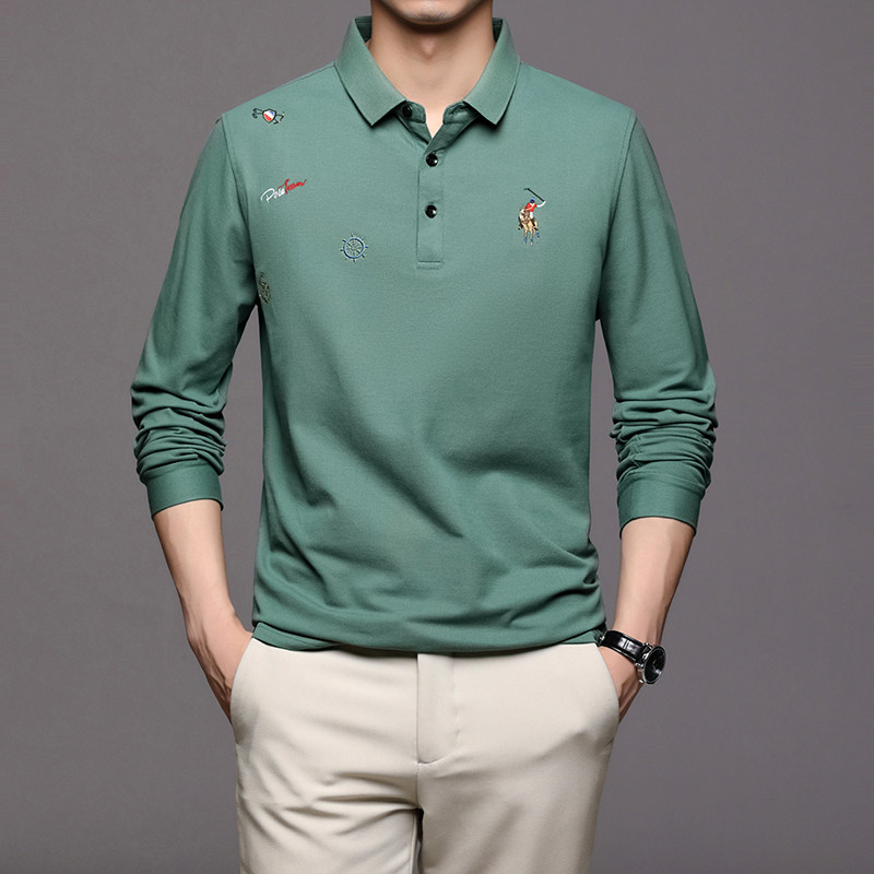 男体恤秋季长袖新款刺绣POLO衫休闲免烫男士翻领T恤LJ8242-P70,男装Polo衫,电商B212（原钱塘6029）