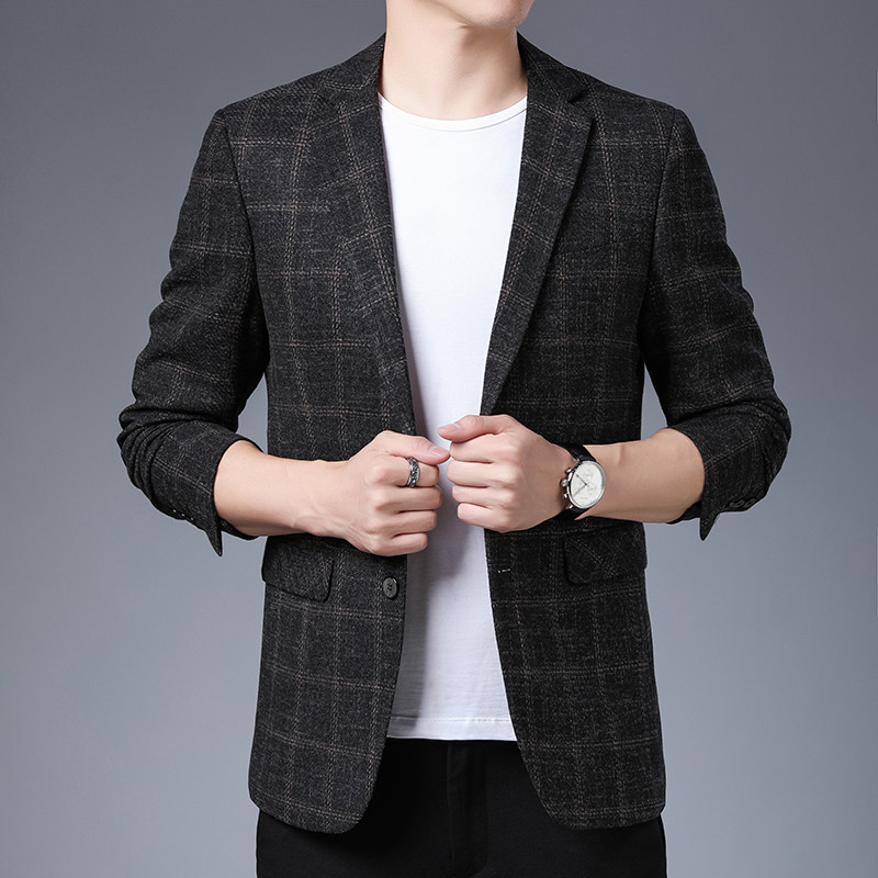 2021秋季新款中老年宽松休闲西服上衣爸爸外套男KCN2051-1-P175,男装西服,电商B212（原钱塘6029）