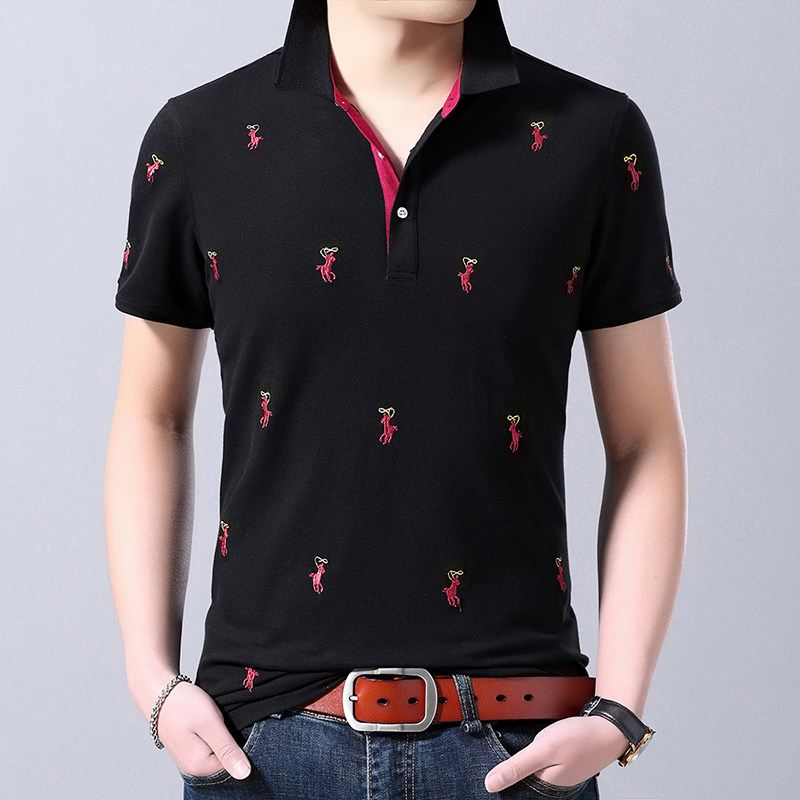 短袖T恤中青年商务休闲刺绣夏季翻领Polo衫男纯棉AJY2156-P60,男装T恤,电商B212（原钱塘6029）