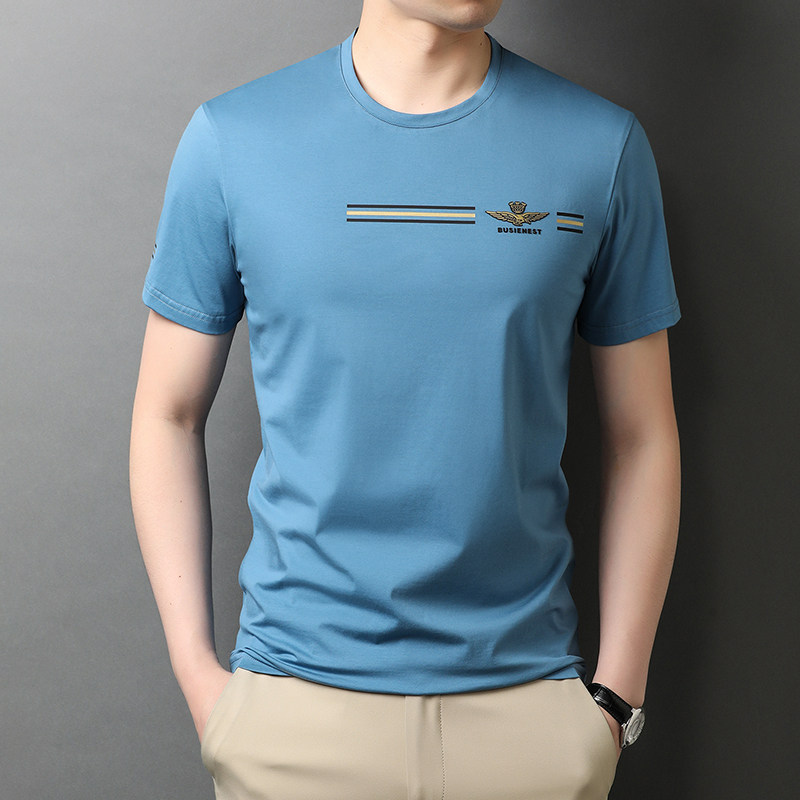 短袖T恤男宽松圆领2021秋季新款衣服男士半袖体恤QLM88204-P70,男装T恤,电商B212（原钱塘6029）
