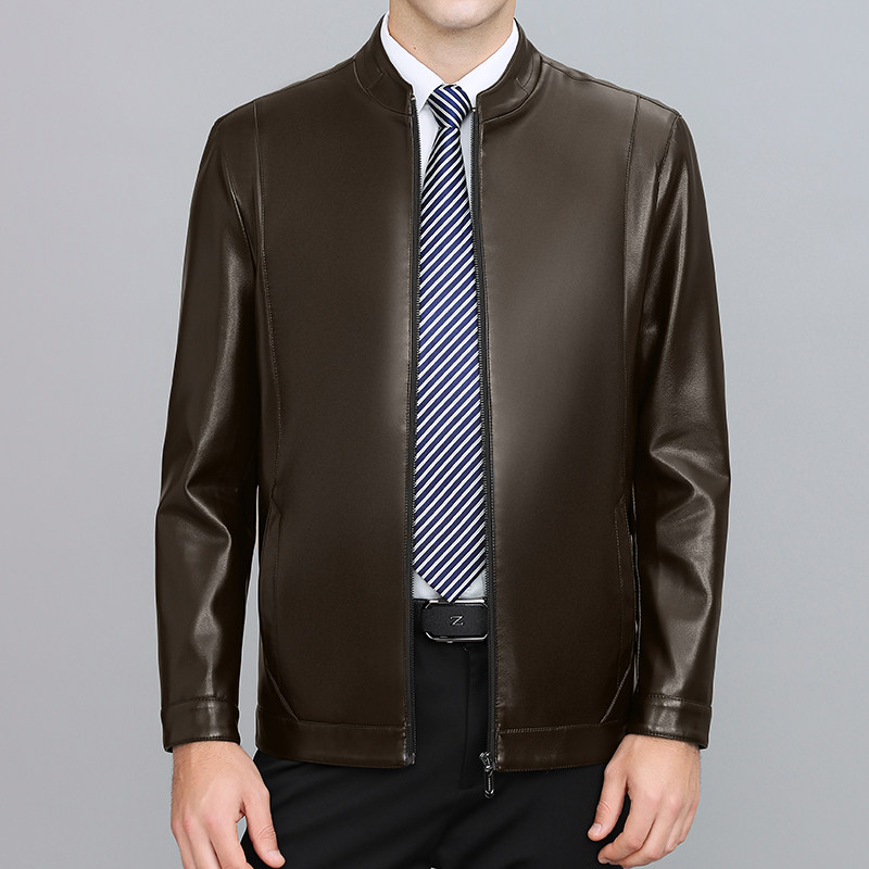 皮衣外套男薄款春秋季新款中年男士休闲皮夹克爸爸春装S995-P140,男装皮衣,电商B212（原钱塘6029）
