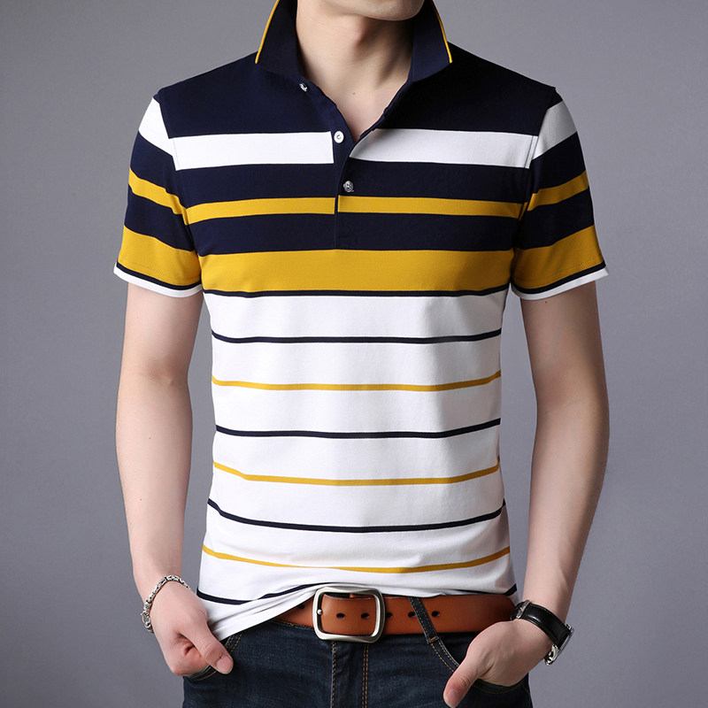 夏季纯棉短袖男士翻领T恤商务休闲条纹POLO衫男半袖AJY2136-P60,男装T恤,电商B212（原钱塘6029）
