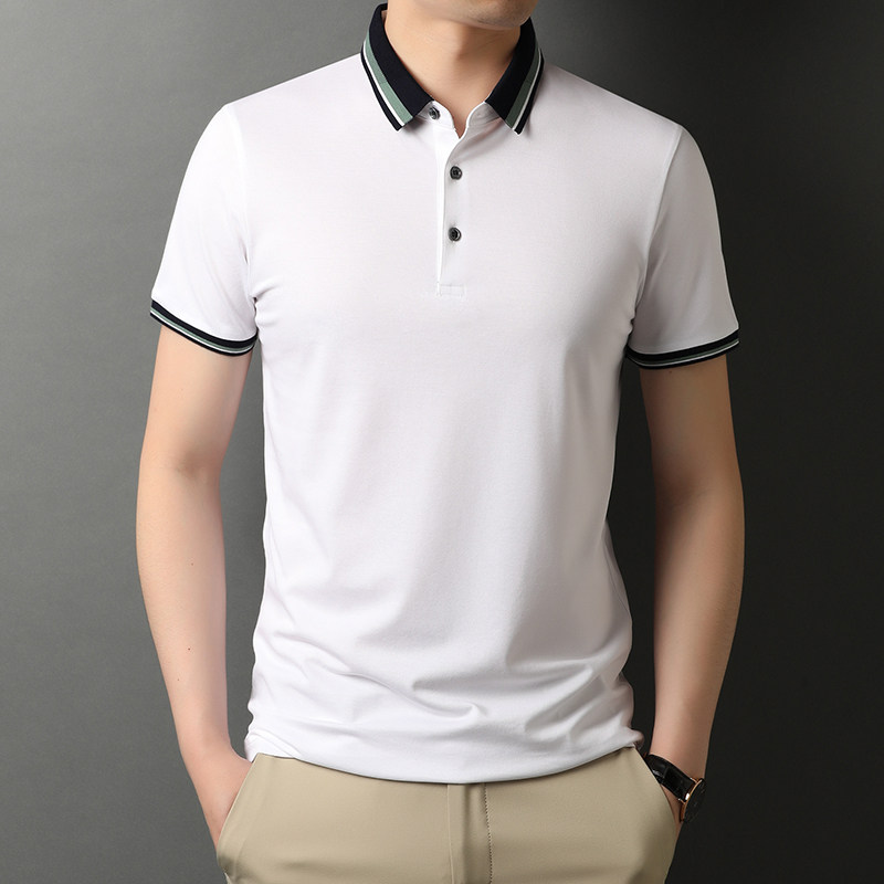 男士夏季纯棉休闲Polo衫男士T恤翻领纯棉冰丝短袖潮QLM88168-P70,男装T恤,电商B212（原钱塘6029）