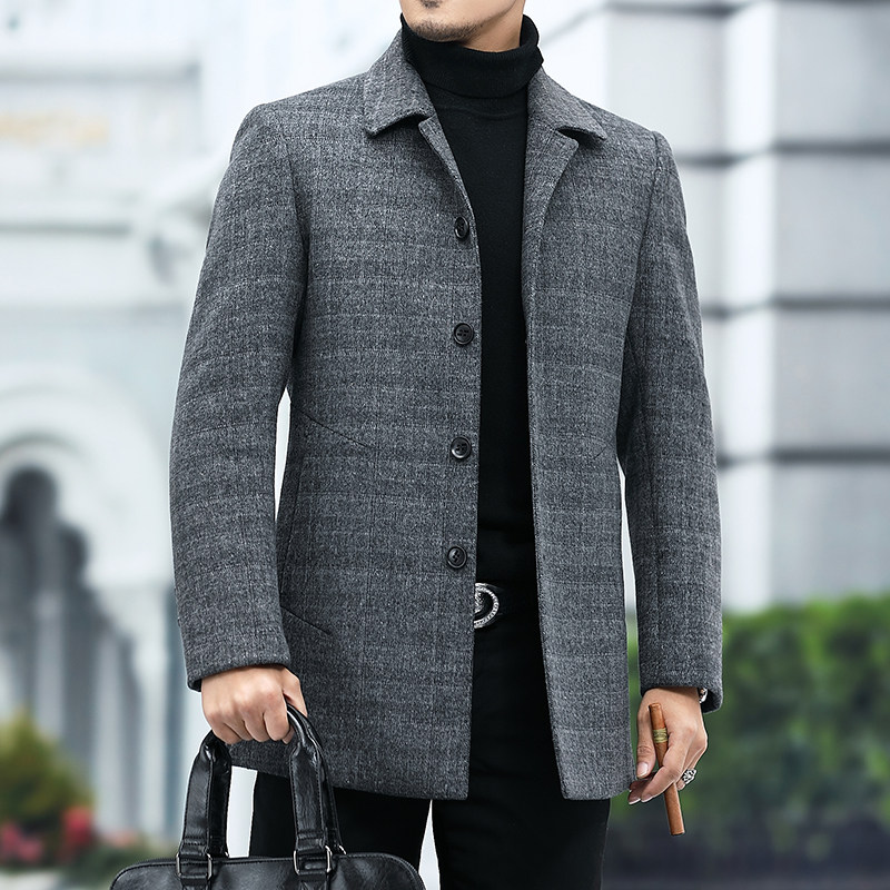 羊毛大衣男中长款加厚冬季中年男士商务休闲毛呢外套L19528-P370，男装毛呢大衣，电商B212（原钱塘6029）