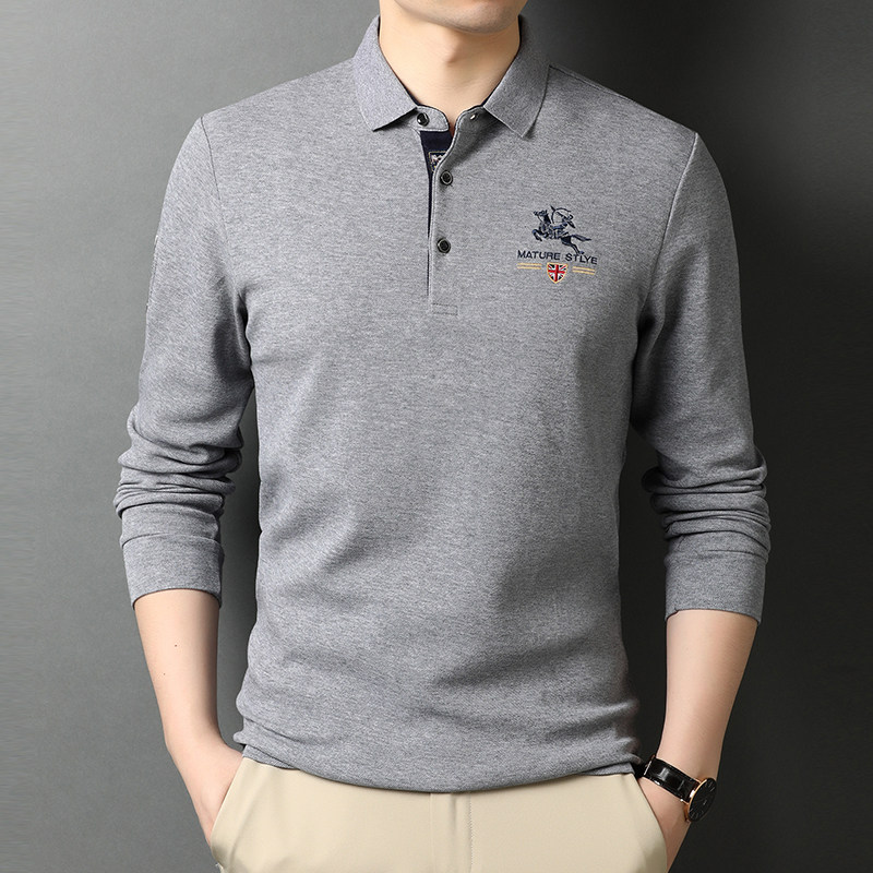 档口现货纯棉长袖T恤男士翻领打底衫休闲POLO体恤衫春21D8818-P70图片