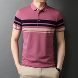 男士休闲夏季新款商务翻领短袖T恤男装上衣服薄款QLM88102-P75，男装T恤，电商B212（原钱塘6029）