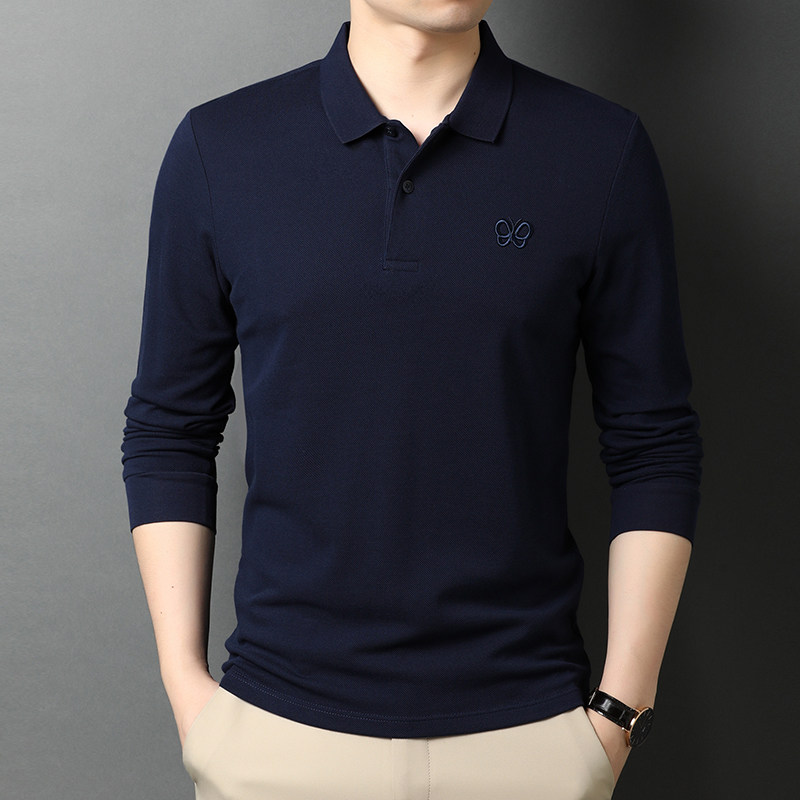春秋季男士长袖T恤男上衣中年商务休闲纯棉POLO打底衫D6600-P75,男装T恤,电商B212（原钱塘6029）