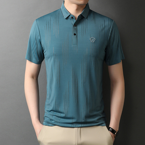 男士翻领短袖POLO衫男夏季休闲简约纯色刺绣潮流T恤QLM88128-P75图片