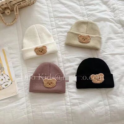 ins秋冬婴幼儿超萌可爱小熊儿童针织帽子小宝宝套头帽毛线瓜皮帽