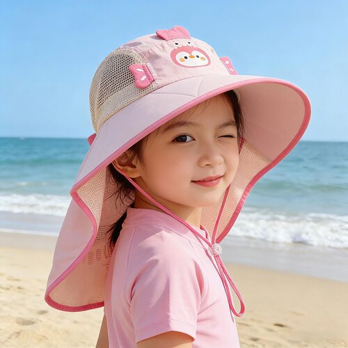 婴儿帽子夏季大檐披肩防晒帽男女宝宝恐龙薄款遮阳帽网眼沙滩太阳