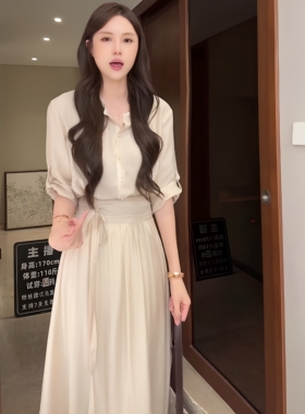 禅意茶歇风2025夏新款简约衬衫半身裙两件套女巨好看的连衣裙套装