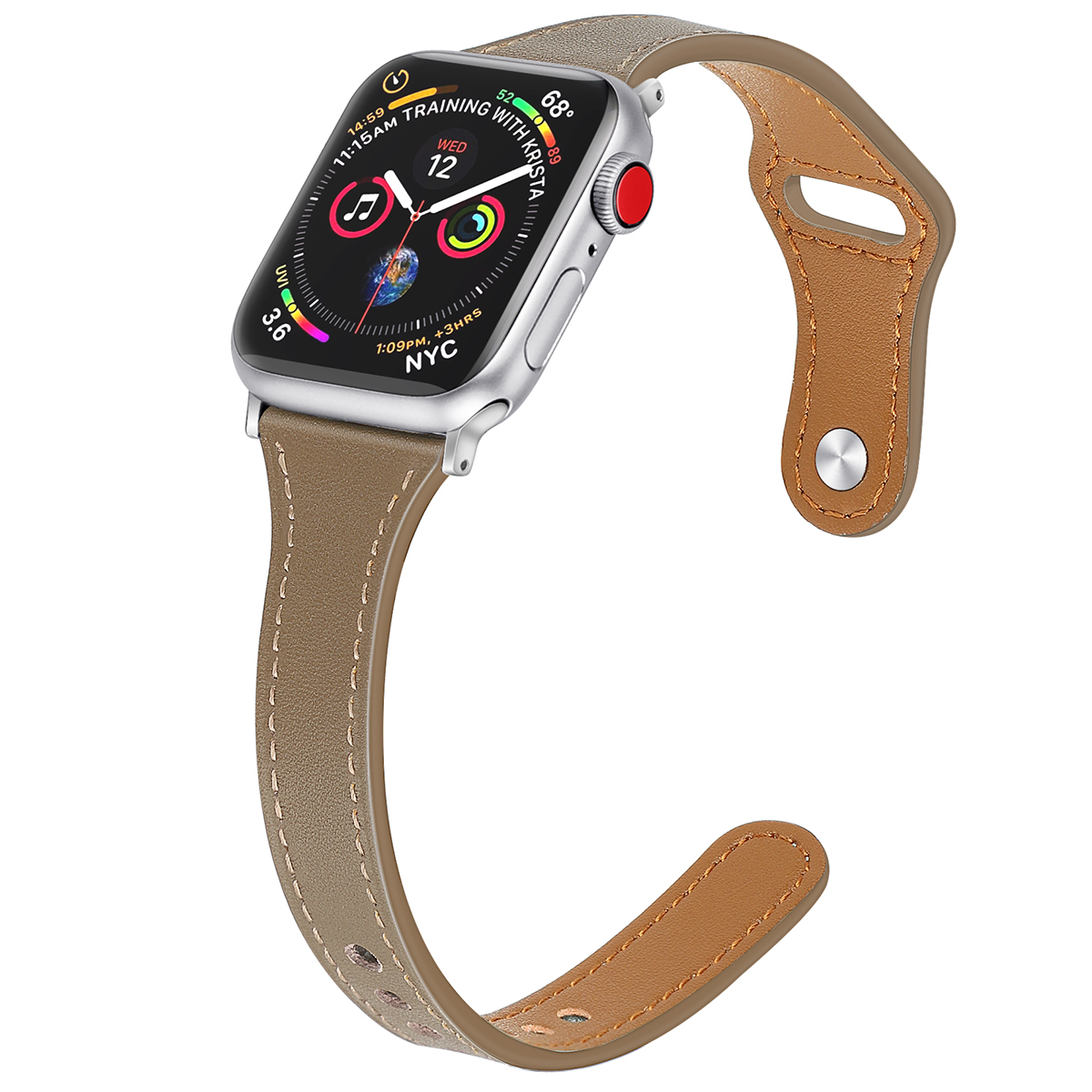 小蛮腰细真皮表带适用于苹果手表iWatch123456代/SE简约女款奶茶