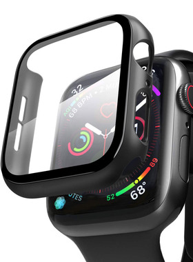 适用苹果手表保护壳iwatch7代se钢化膜壳膜一体applewatch654321