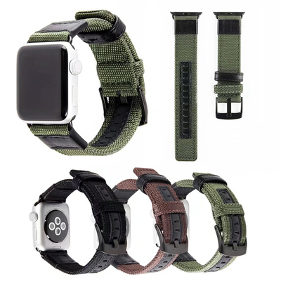 适用尼龙真皮iwatch6 se手表带运动腕带apple watch54321休闲男女