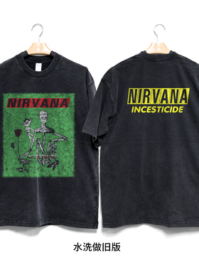 Retro47 涅槃乐队Nirvana美式复古vintage嘻哈宽松洗做旧短袖T恤