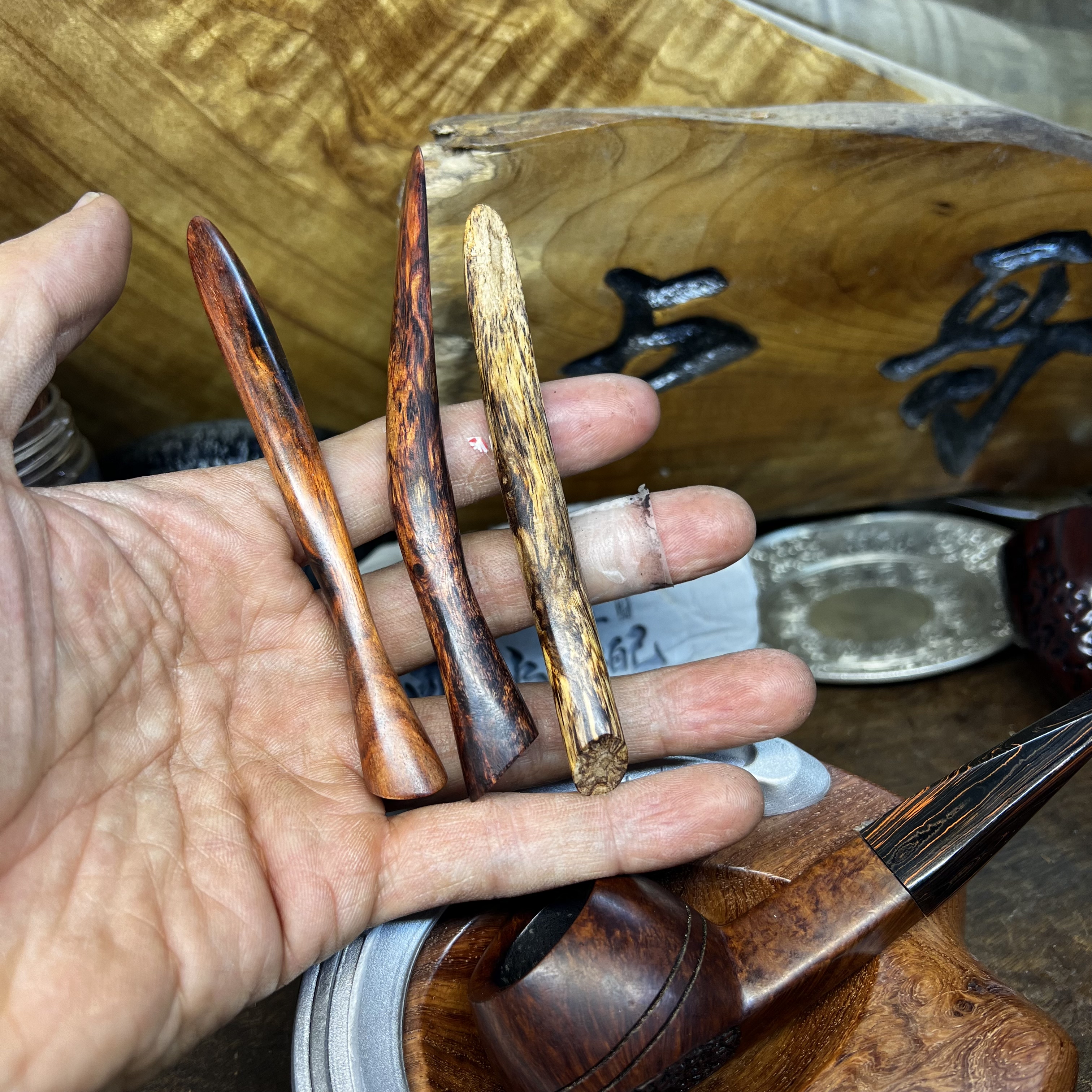 手作海南黄花梨烟斗压棒翘棒刮刀烟斗填草棒紫油梨防熄火铲边压棒